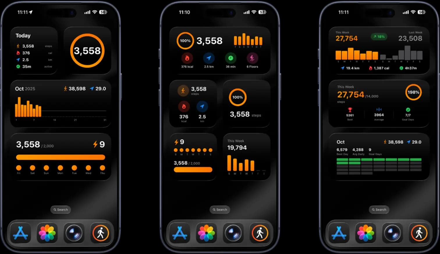 Steps App home screen and lock screen widgets showing step count